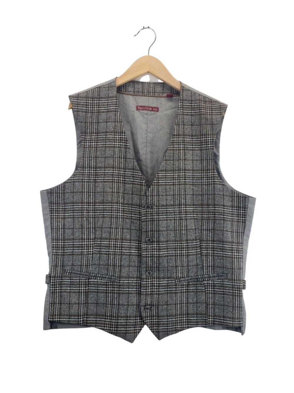 Mens Vest Glen Plaid Tweed Gray Brown XXL Paulo Solari Four-Button Waistcoat